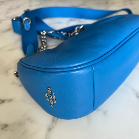 Coach Teri Shoulder Bag w/ Signature Quilting Silver Bright Blue CJ608 Crossbody - Picture 11 of 16